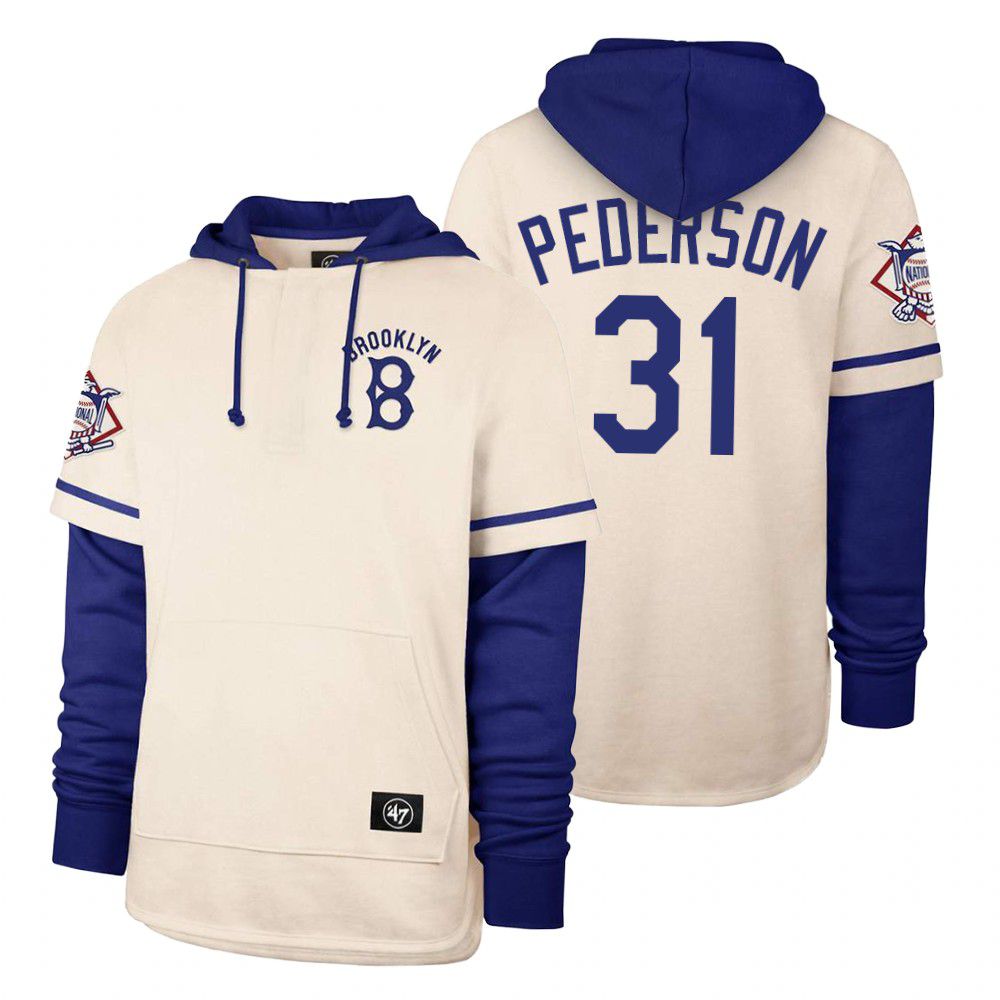 Men Los Angeles Dodgers #31 Pederson Cream 2021 Pullover Hoodie MLB Jersey->los angeles dodgers->MLB Jersey